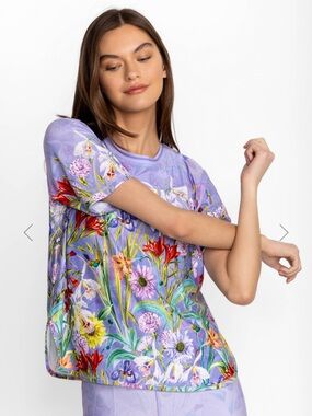 Johnny Was Bee Active Large Oversize Floral Short-Sleeve Crop Tee Daphne Purple